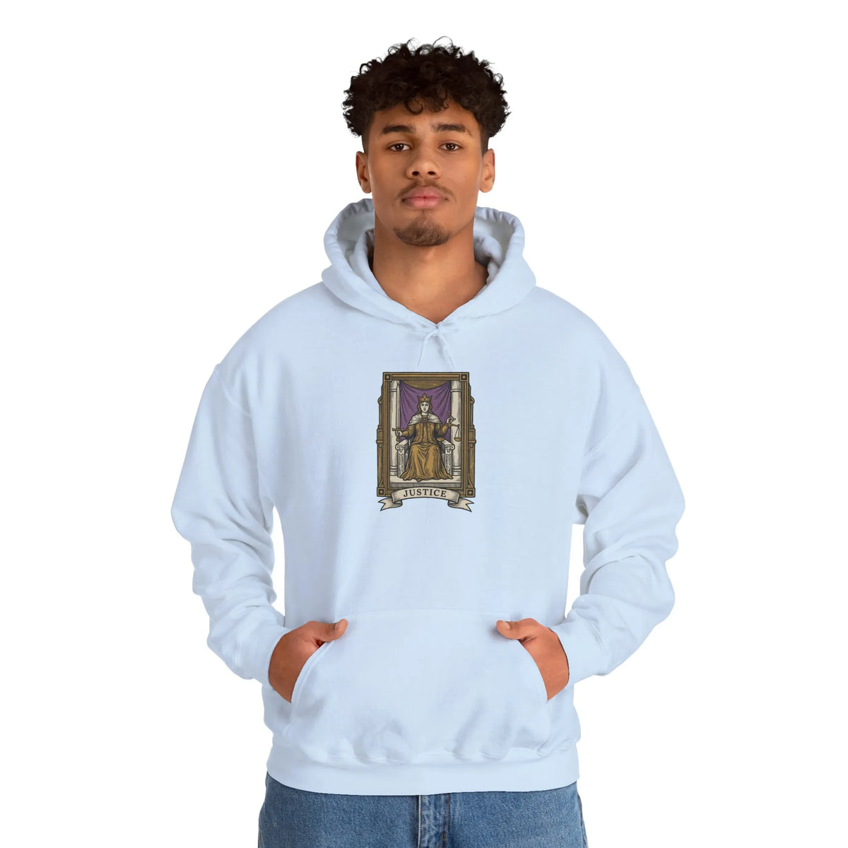 Justice Tarot Card Hoodie - Heavyweight Cotton Blend Pullover - Unisex White