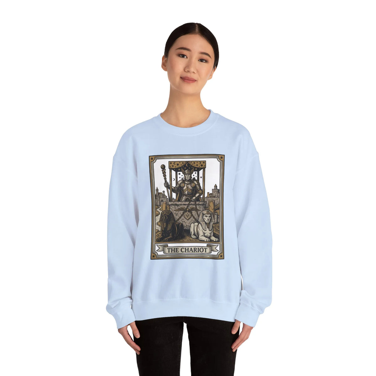 The Chariot Tarot Card Sweatshirt - Heavy Blend Cotton-Poly Crewneck - Unisex White