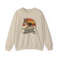 German Shepherd Retro 70s Sunset Sweatshirt - Heavy Blend Cotton Blend Crewneck - Unisex White