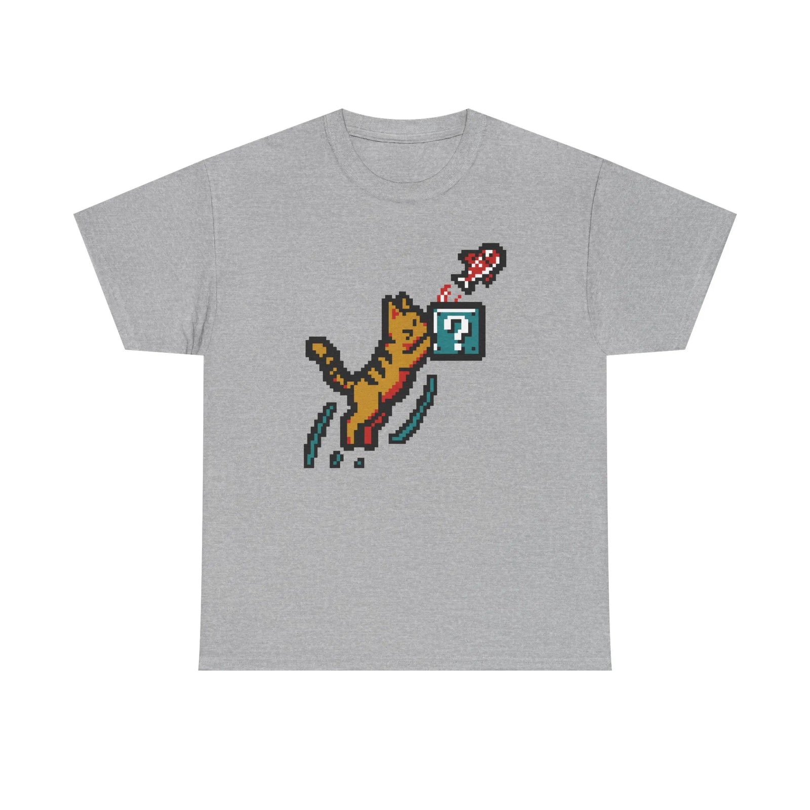 8-Bit Pixel Gaming Cats Graphic T-Shirt - Heavy Cotton Classic Fit Tee - Unisex White