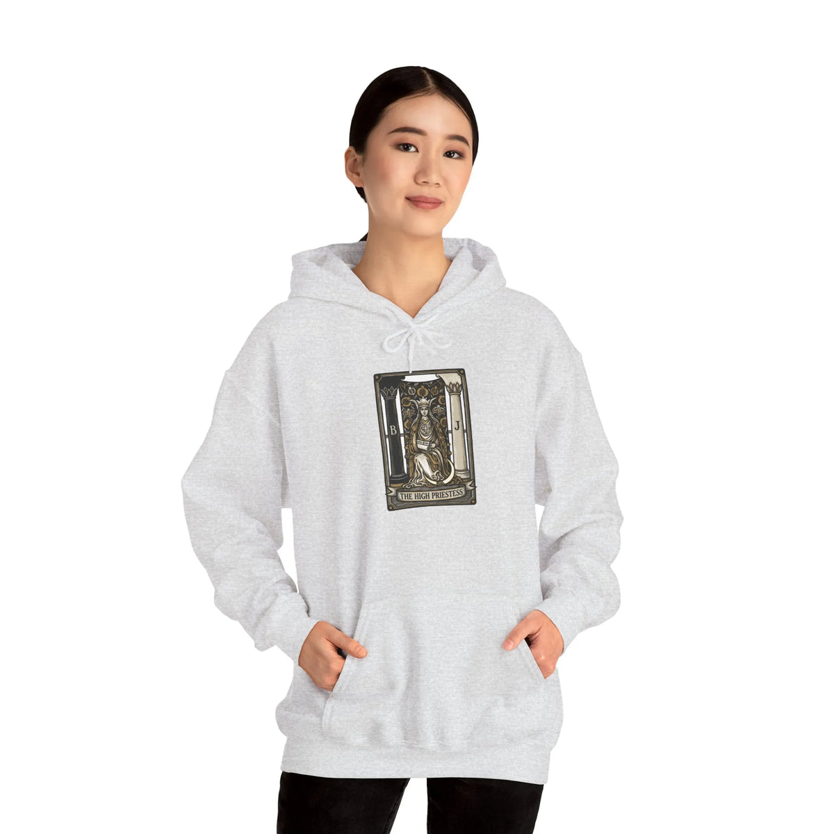 High Priestess Tarot Card Hoodie - Heavy Blend Fleece Pullover - Unisex White