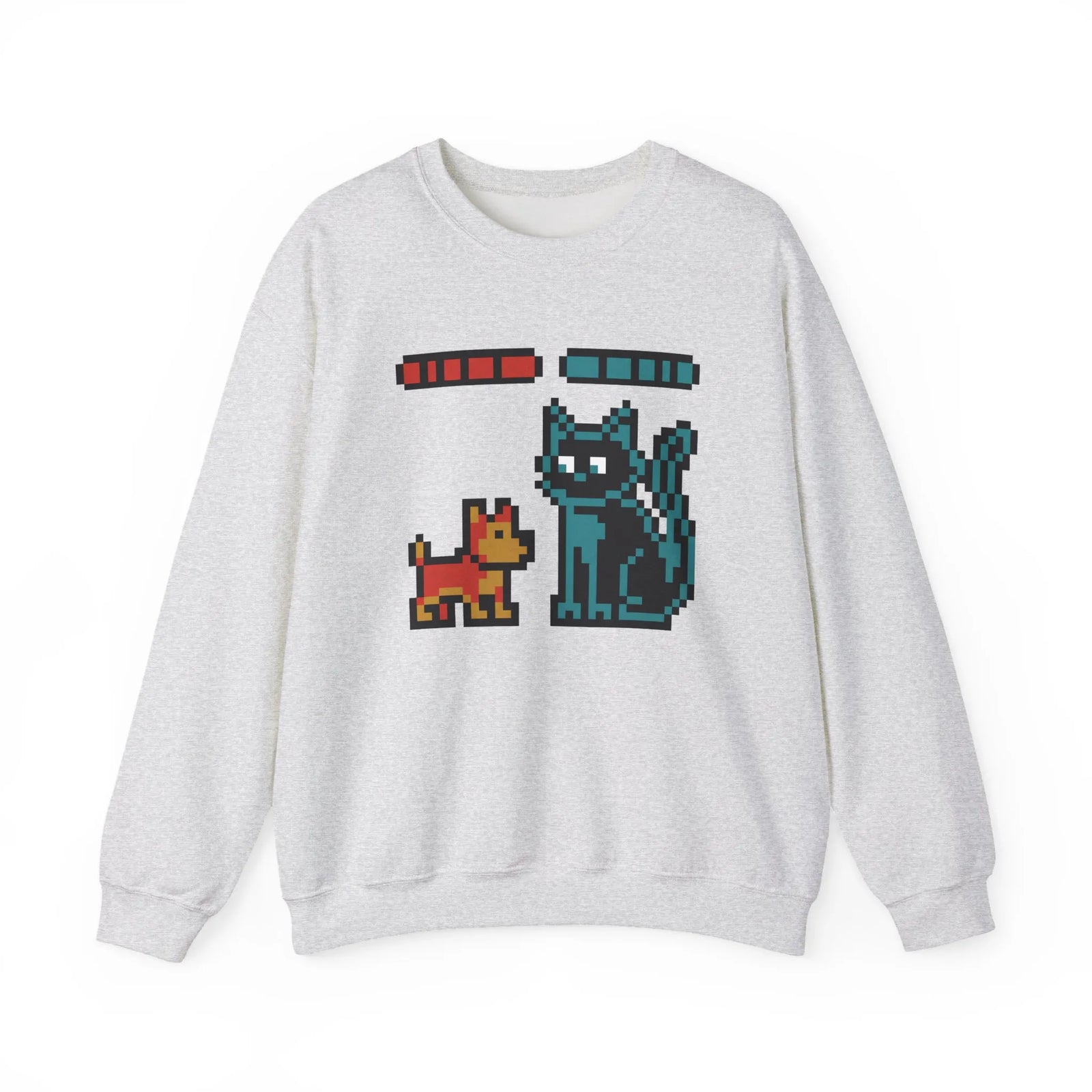 Pixel Gaming Dogs Boss Fight Sweatshirt - Heavy Blend Fleece Crewneck - Unisex White