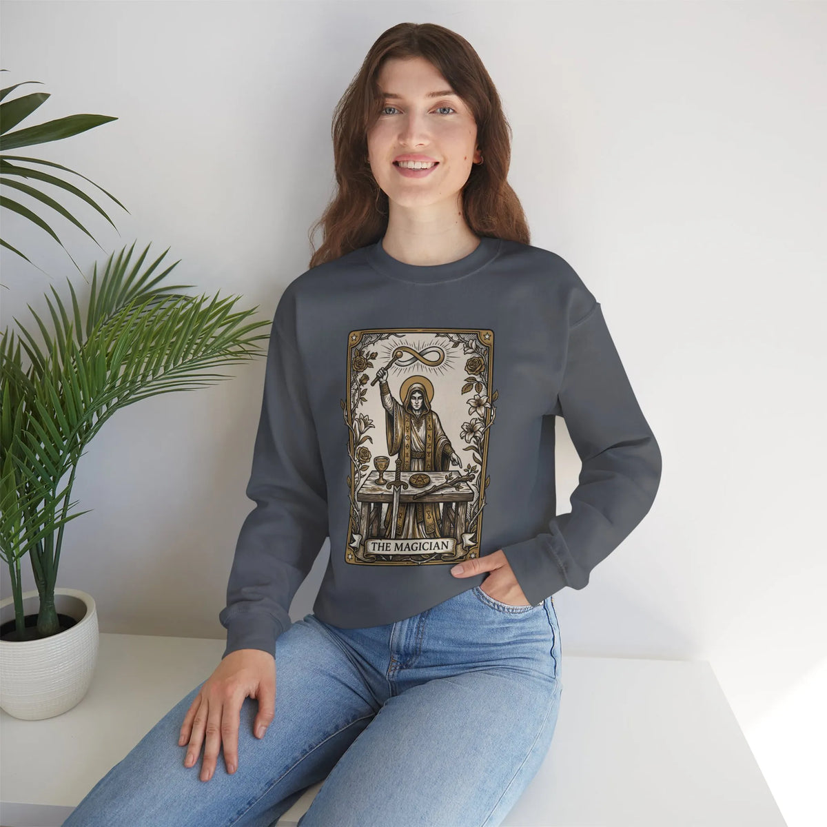 The Magician Tarot Card Sweatshirt - Heavy Blend Fleece Crewneck Pullover - Unisex Warm White