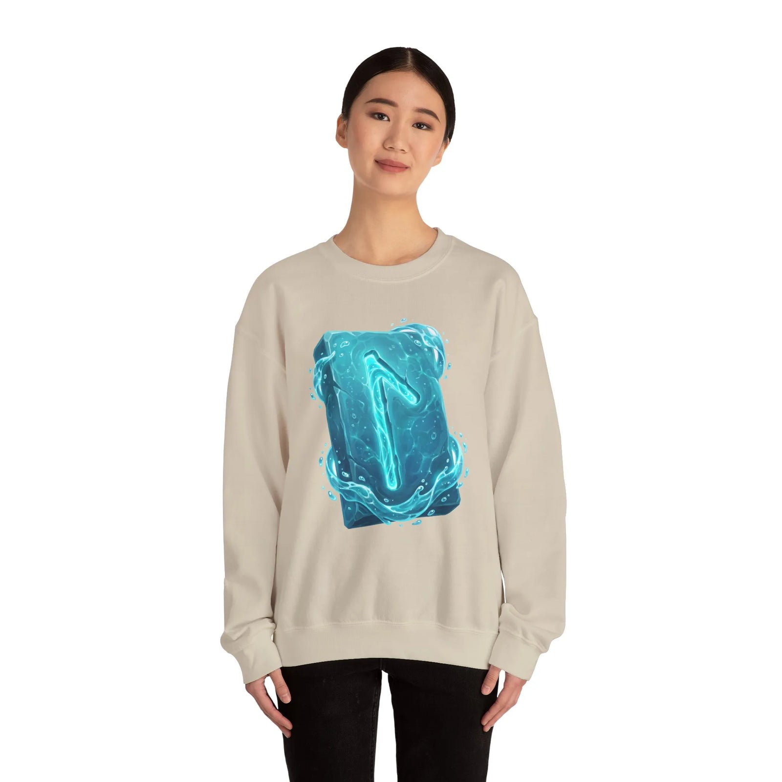 Laguz Water Rune Symbol Sweatshirt - Heavy Blend Crewneck Fleece - Unisex Ash Gray