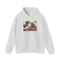 Ronin Wave Samurai Cat Ukiyo-e Hoodie - Heavy Blend Fleece Pullover - Unisex White