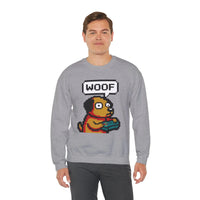 8-Bit Pixel Gaming Dogs Sweatshirt - Heavy Blend Cotton-Poly Crewneck - Unisex White