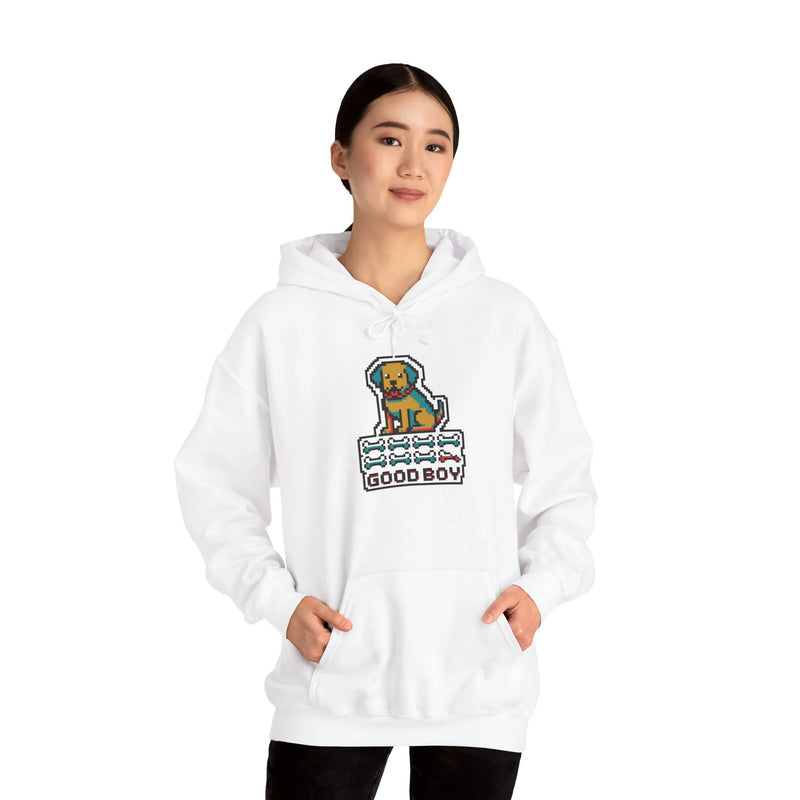 8-Bit Pixel Gaming Dogs Hoodie - Heavyweight Cotton Blend Pullover - Unisex White