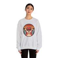 Shiba Inu Cool Dog 70s Sunset Sweatshirt - Heavy Blend Fleece Crewneck - Unisex White