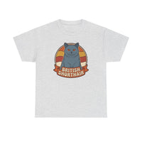 British Shorthair Retro Sunset T-Shirt - Heavyweight Cotton Classic Tee - Unisex White