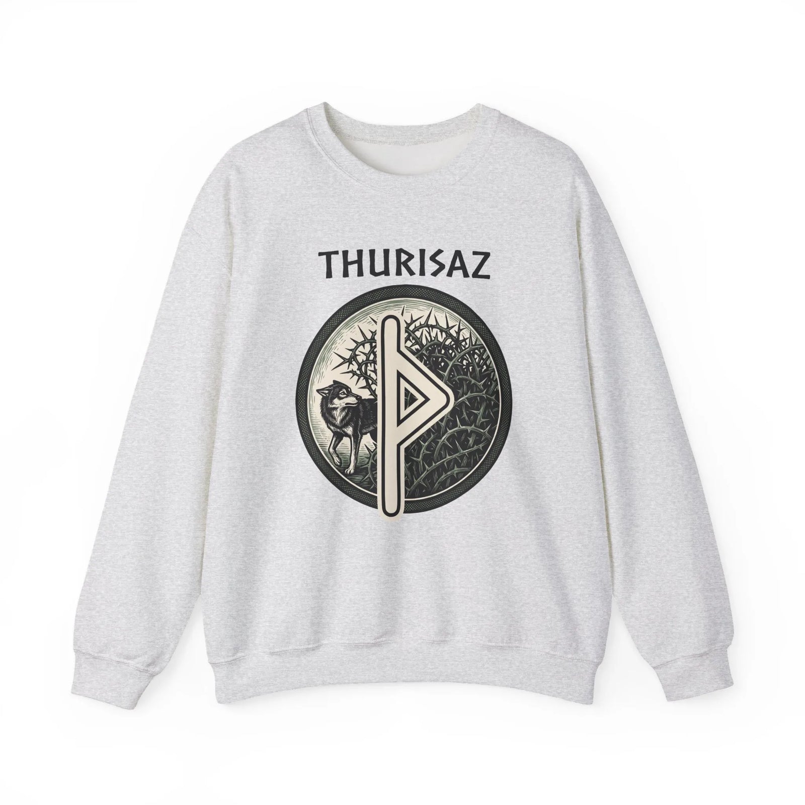 Norse Thurisaz Rune Wolf Sweatshirt - Heavy Blend Fleece Crewneck - Unisex Off White