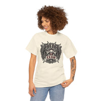 Heavy Metal Rocker Cats Band Crest T-Shirt - Heavy Cotton Classic Fit Tee - Unisex White