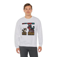 8-Bit Pixel Gaming Cats Boss Fight Sweatshirt - Heavyweight Cotton Blend Crewneck - Unisex Ash