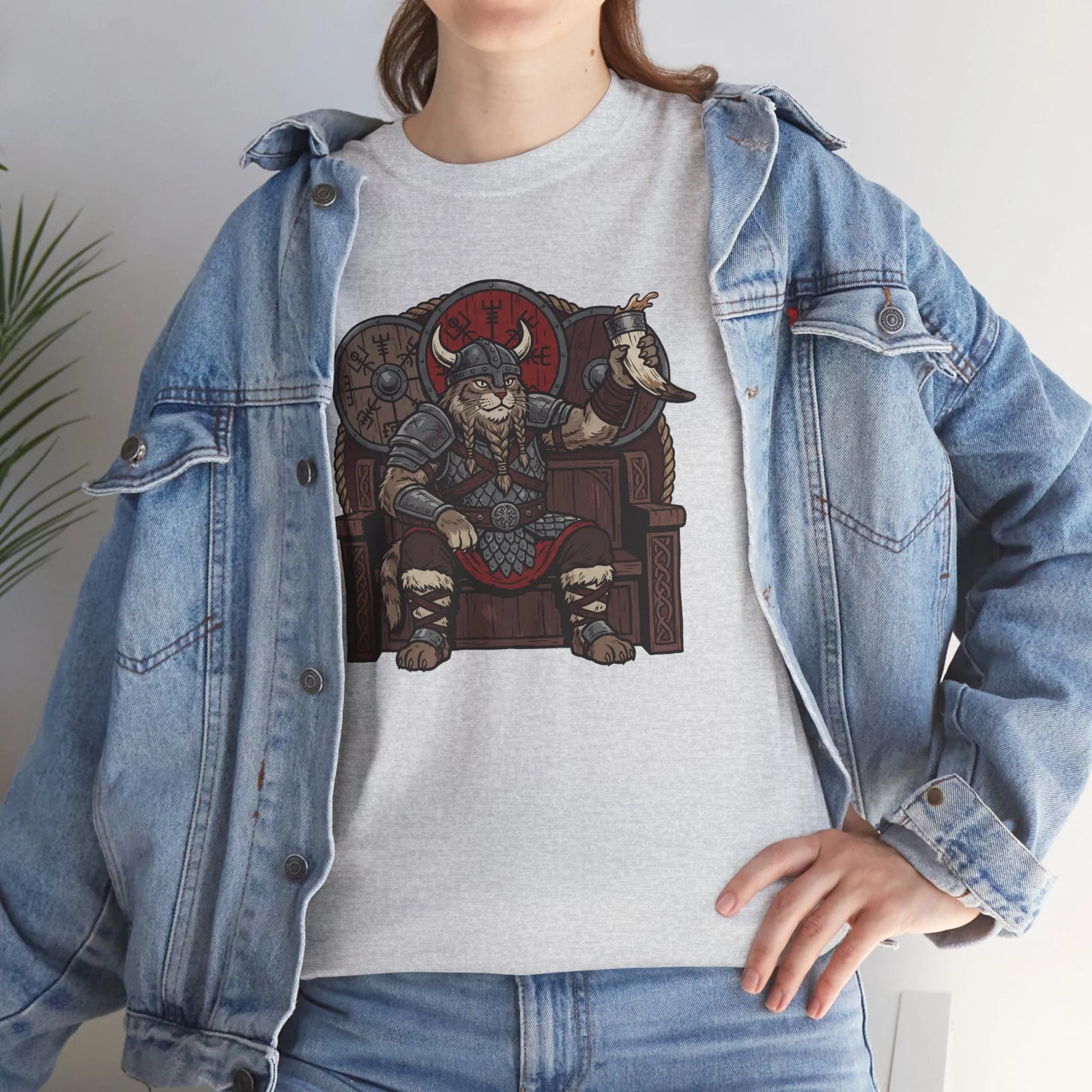 Viking Berserker Cat Graphic T-Shirt - Heavyweight 100% Cotton Classic Tee - Unisex White