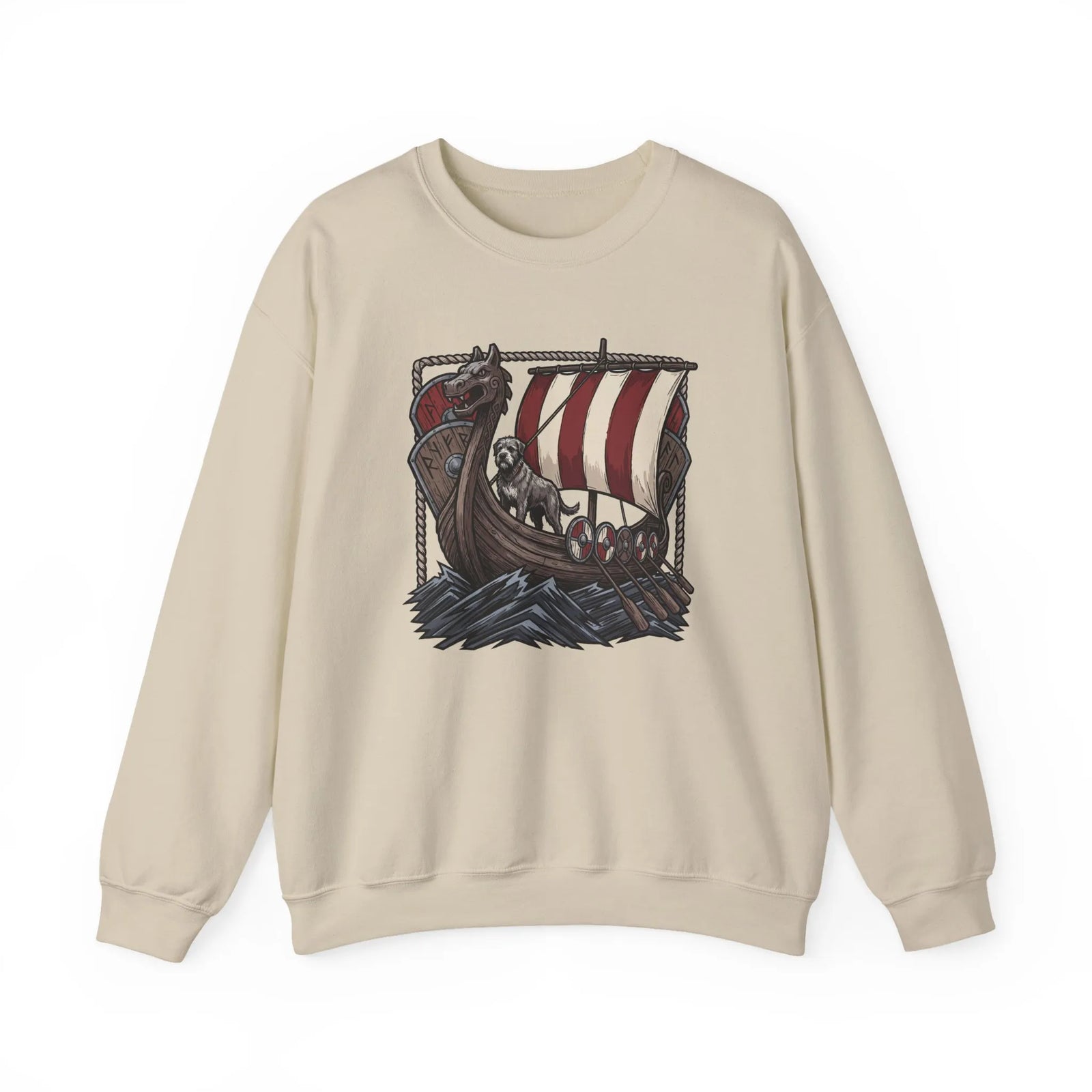 Viking Berserker Dogs Longship Prow Sweatshirt - Heavy Blend Cotton Poly Crewneck - Unisex White