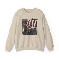 Viking Berserker Dogs Longship Prow Sweatshirt - Heavy Blend Cotton Poly Crewneck - Unisex White