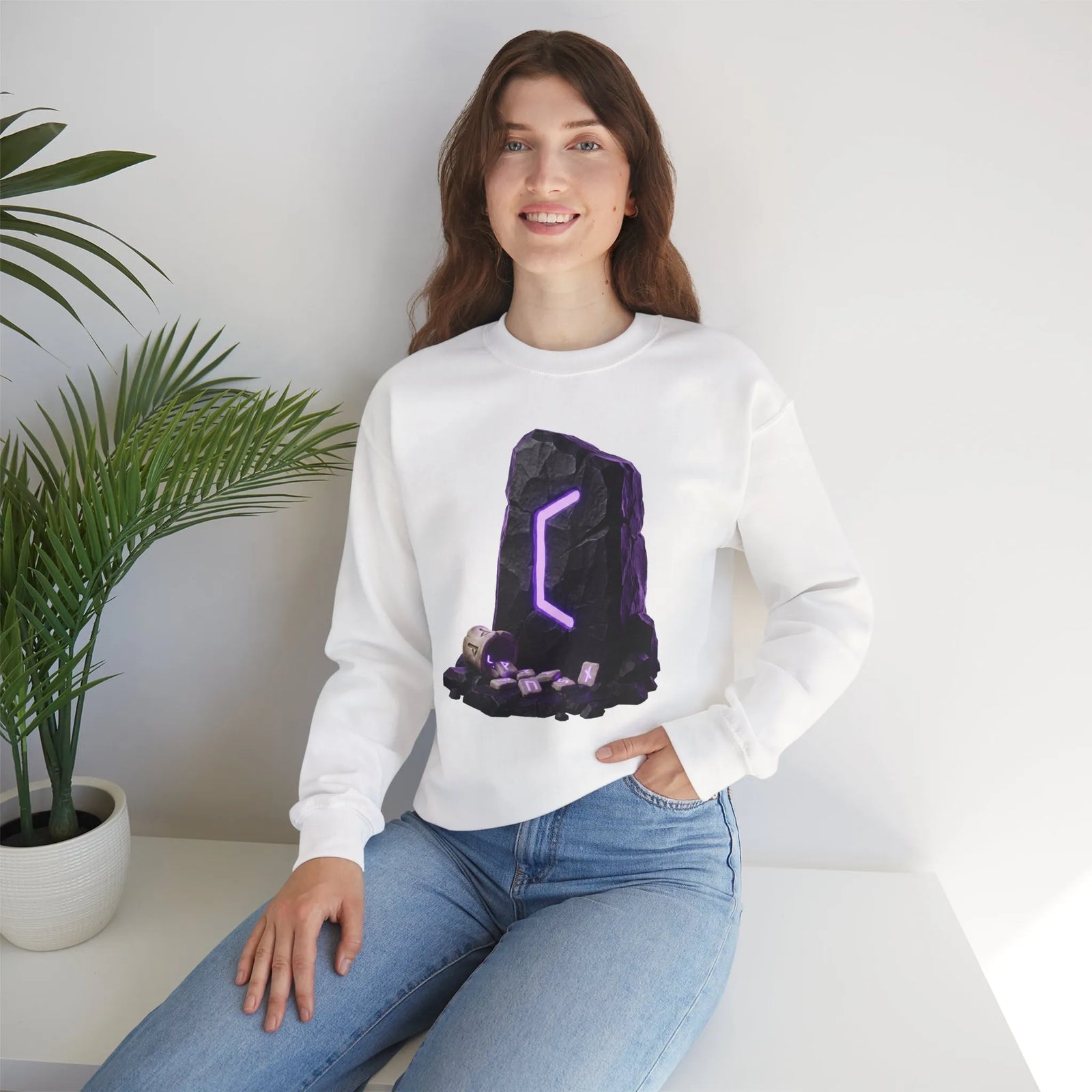 Perthro Rune Mystery Sweatshirt - Durable Cotton Poly Blend Crewneck - Unisex White