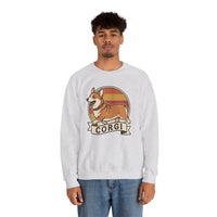 Retro 70s Sunset Corgi Sweatshirt - Classic Fit Cotton-Poly Crewneck - Unisex White