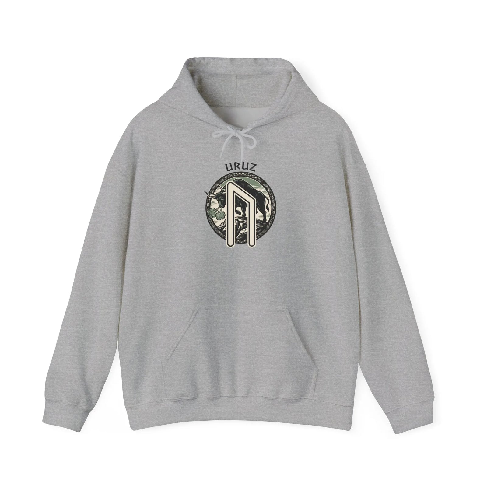Uruz Rune Bull Norse Graphic Hoodie - Soft Cotton Blend Classic Fit Pullover - Unisex White