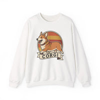 Retro 70s Sunset Corgi Sweatshirt - Classic Fit Cotton-Poly Crewneck - Unisex White