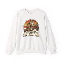 Norwegian Forest Cat Retro Sunset Sweatshirt - Heavy Blend Fleece Crewneck - Unisex White