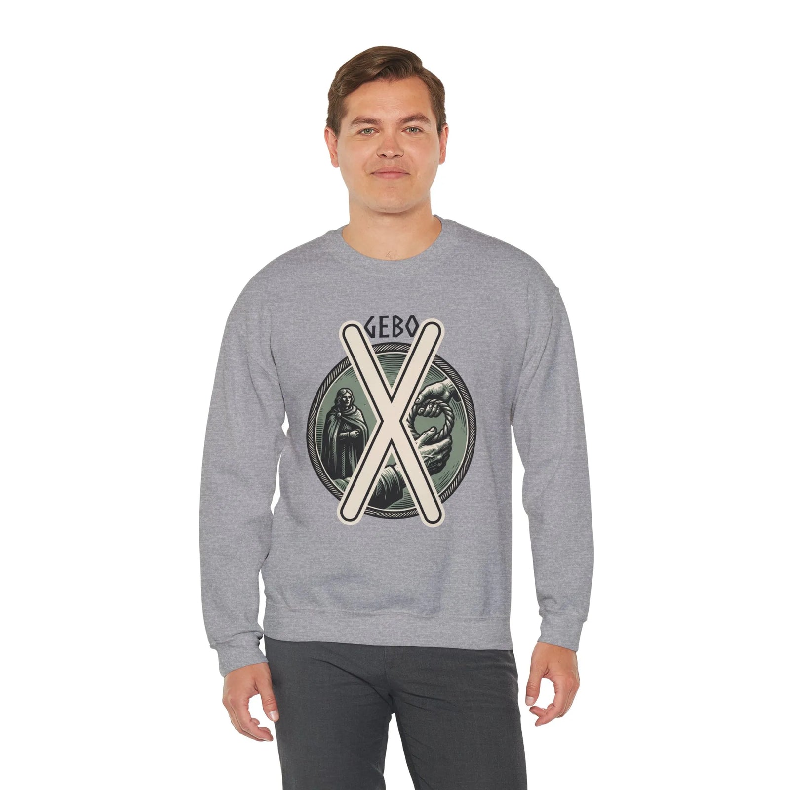Gebo Rune Gift Cycle Graphic Sweatshirt - Heavyweight Cotton Blend Crewneck - Unisex White