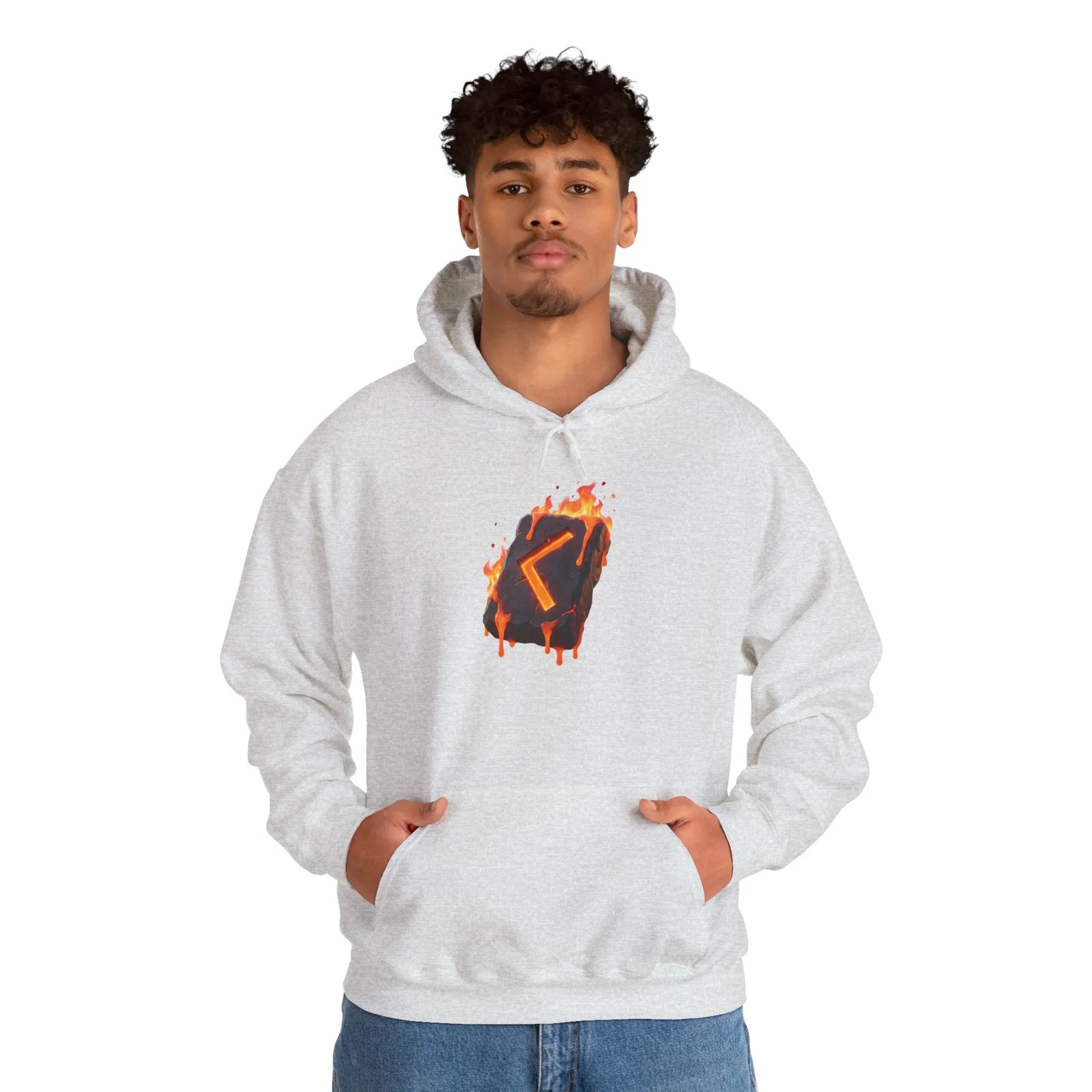 Kenaz Rune Torch Flame Hoodie - Soft Fleece Pullover Hoodie - Unisex White