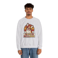 French Bulldog Retro Sunset Sweatshirt - Heavy Blend Classic Fit Crewneck - Unisex White