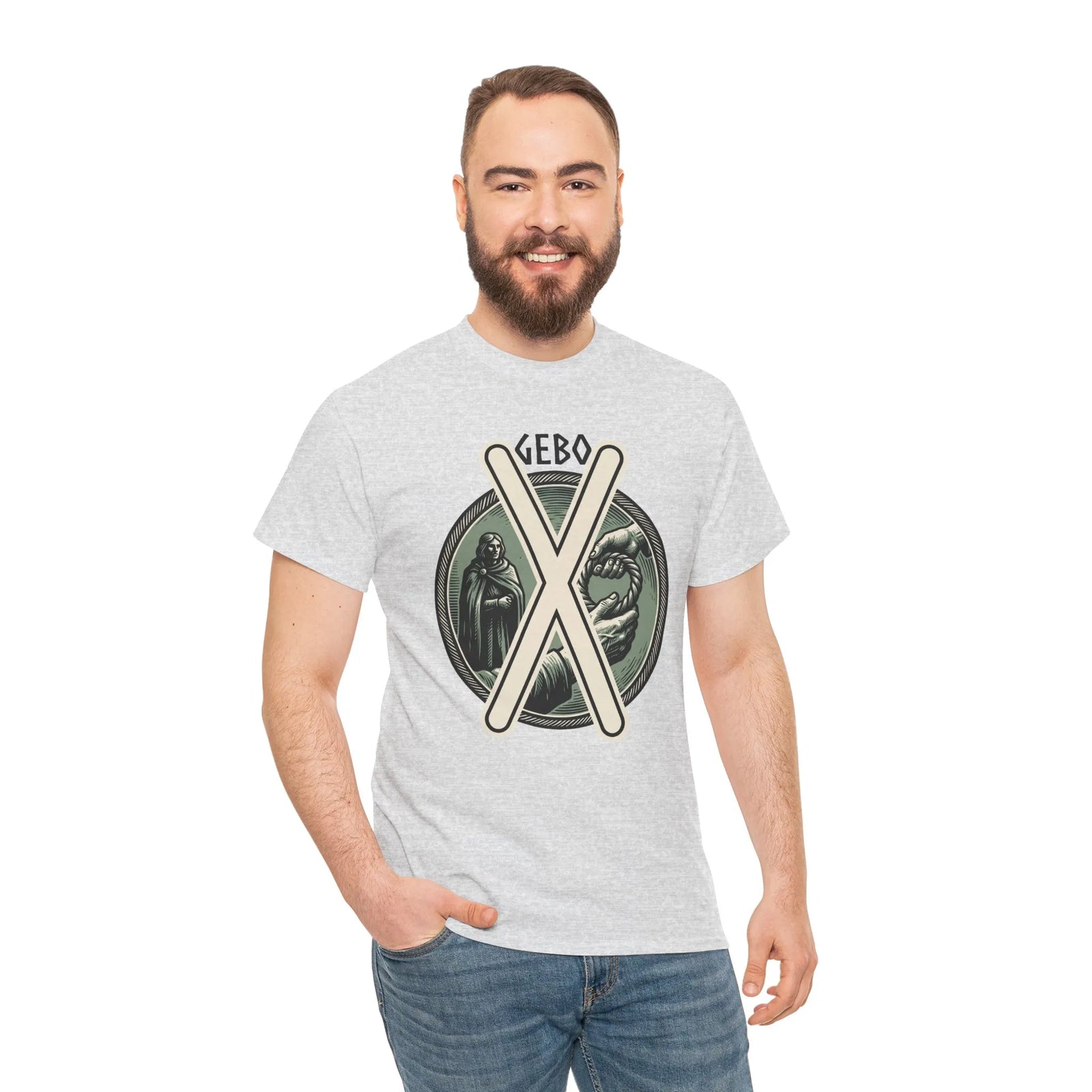 Gebo Rune Nordic Symbol Graphic T-Shirt - Heavy Cotton Classic Fit Tee - Unisex White