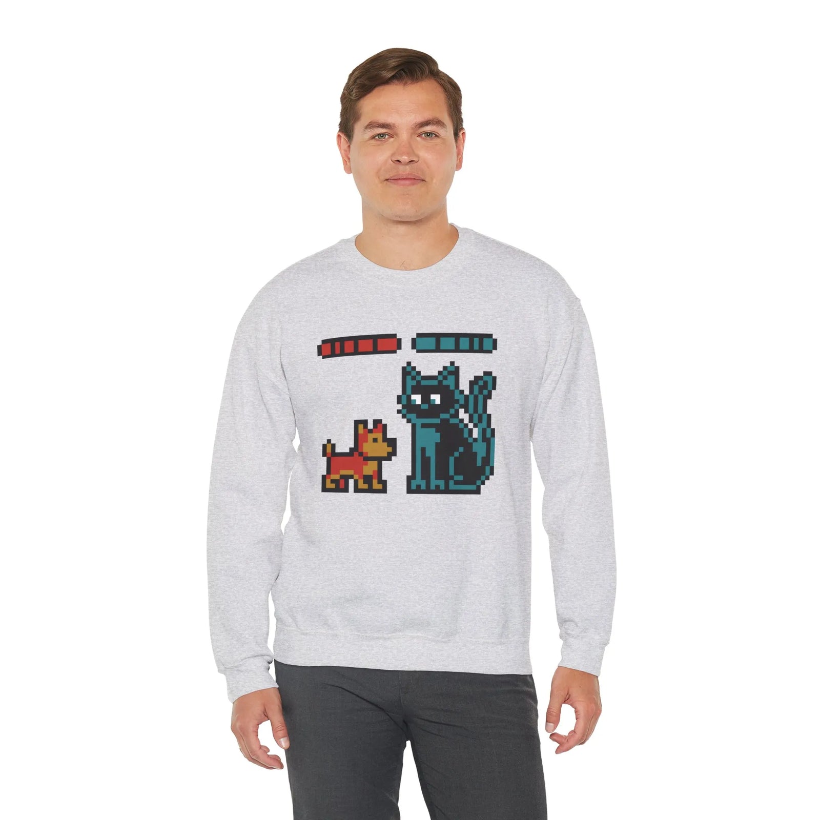 Pixel Gaming Dogs Boss Fight Sweatshirt - Heavy Blend Fleece Crewneck - Unisex White