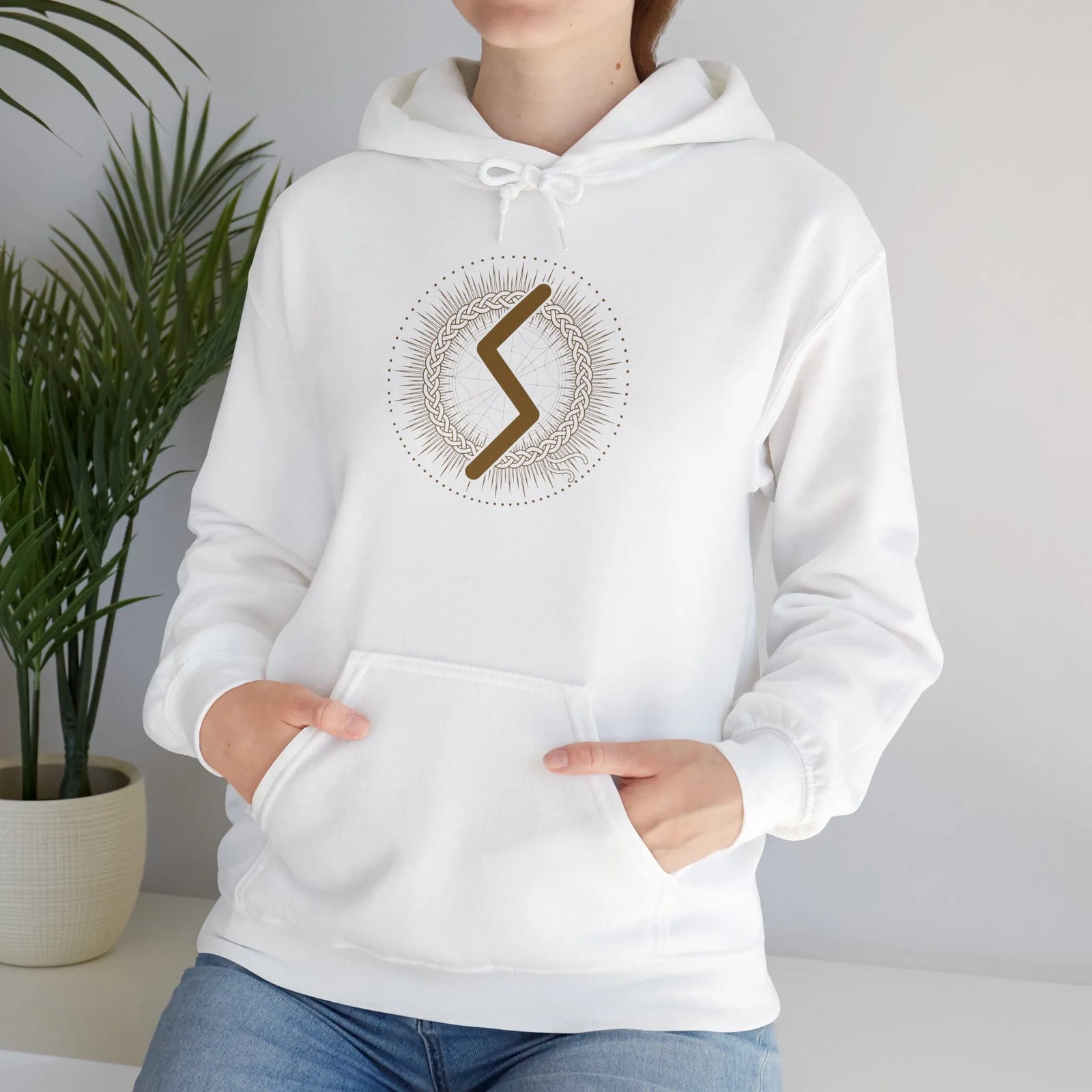 Sowulo Sun Rune Guidance Hoodie - Heavy Blend Cotton Blend Pullover - Unisex White