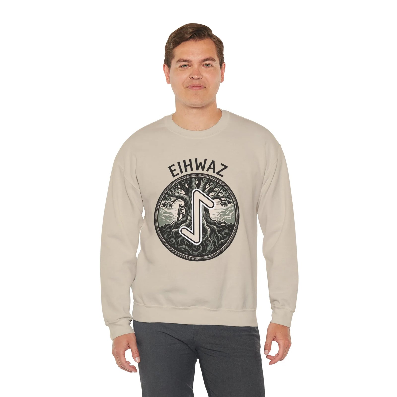 Eihwaz Yew Tree Rune Sweatshirt - Medium-Heavy Fleece Crewneck - Unisex White