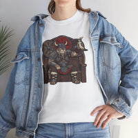 Viking Berserker Cat Graphic T-Shirt - Heavyweight 100% Cotton Classic Tee - Unisex White