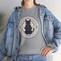 Meditating Cat Sacred Geometry Alchemist T-Shirt - Heavy Cotton Classic Fit Tee - Unisex White