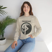 Norse Thurisaz Rune Wolf Sweatshirt - Heavy Blend Fleece Crewneck - Unisex Off White