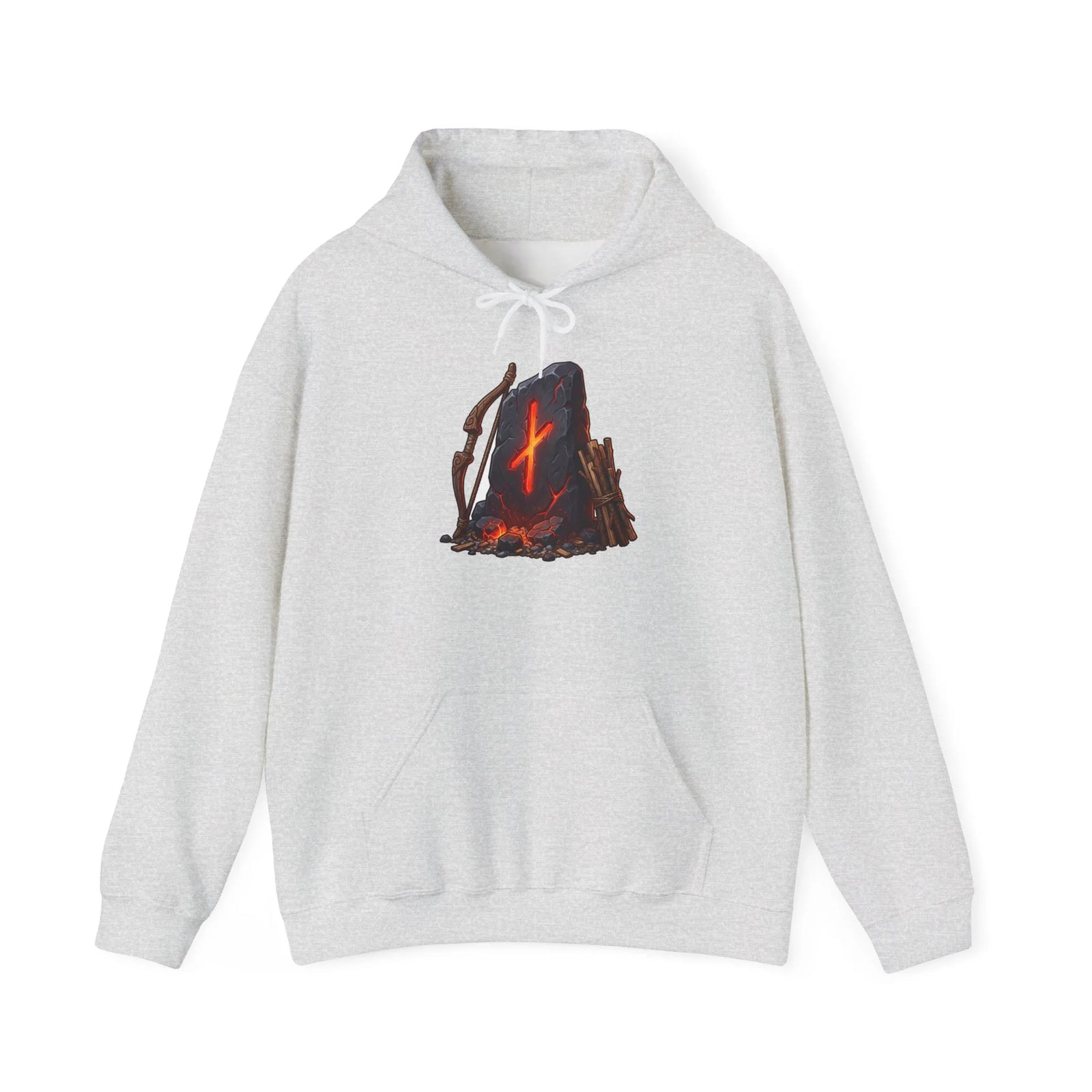 Nauthiz Rune Need-Fire Graphic Hoodie - Soft Cotton Blend Pullover - Unisex White