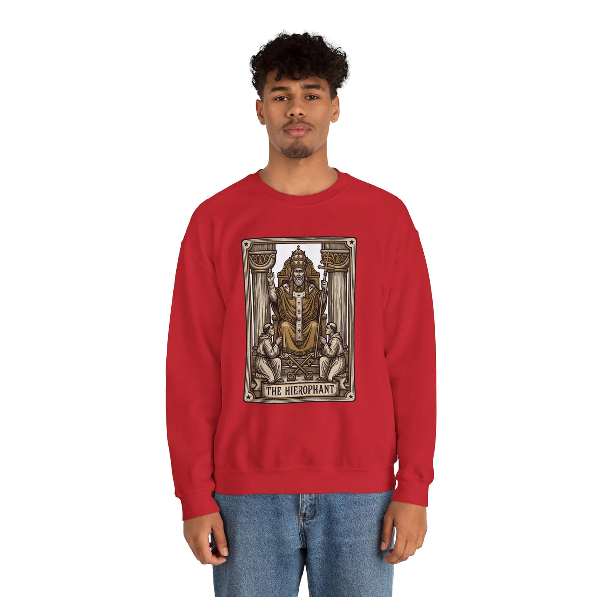 Hierophant Tarot Card Sweatshirt - Heavy Blend Crewneck Fleece - Unisex Ash