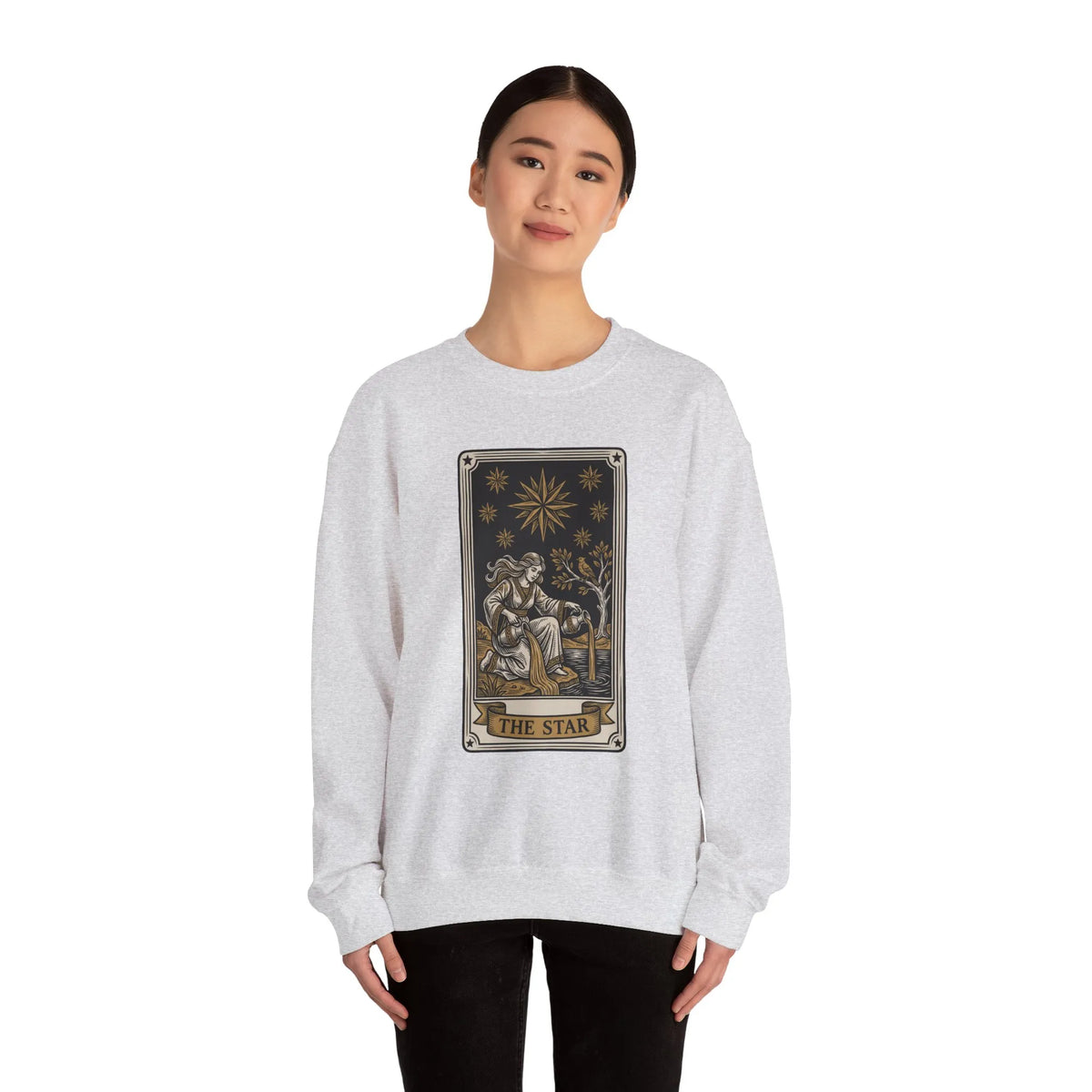 The Star Tarot Card Sweatshirt - 50/50 Cotton Polyester Crewneck - Unisex White