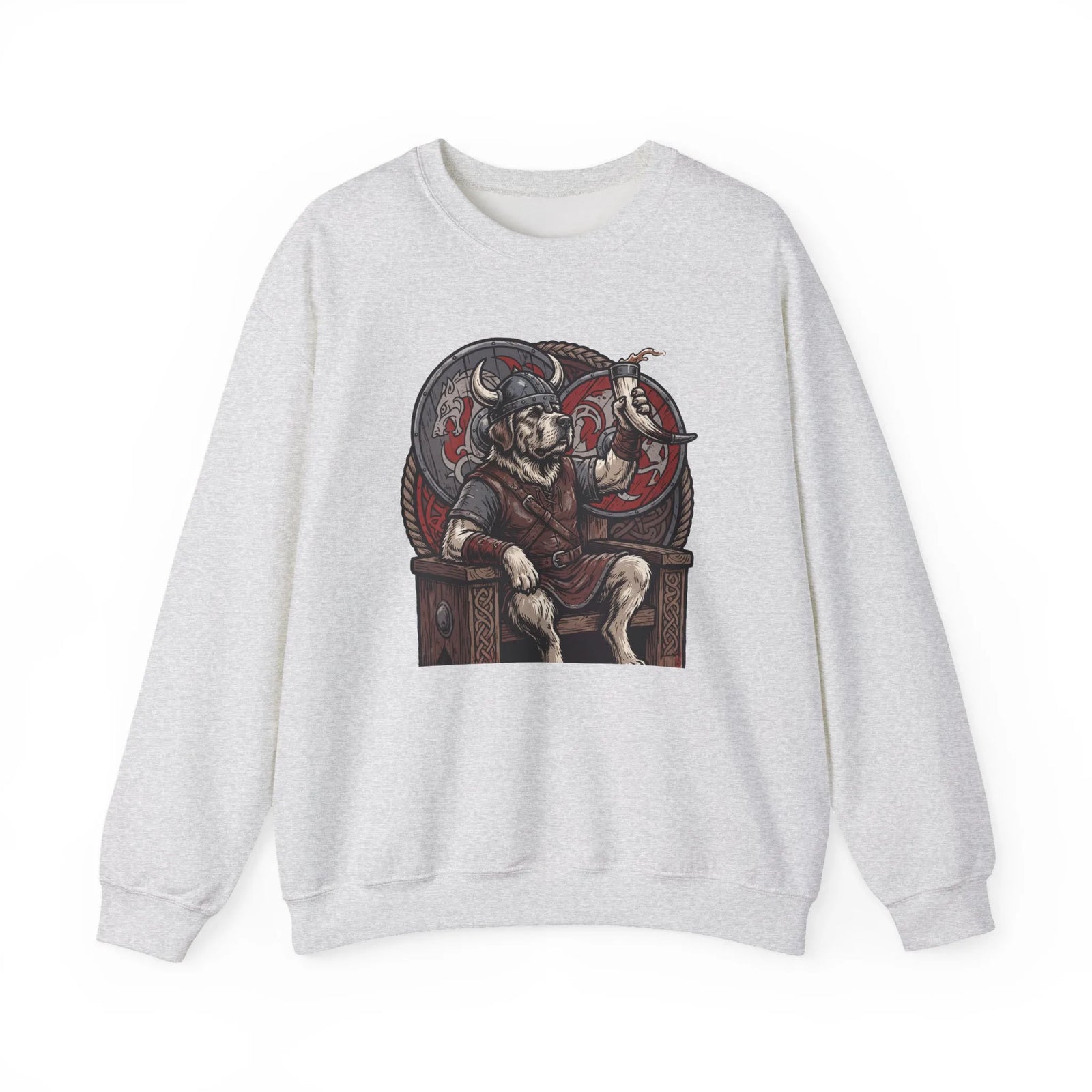Viking Berserker Dogs Graphic Sweatshirt - Medium Weight Cotton Poly Crewneck - Unisex White