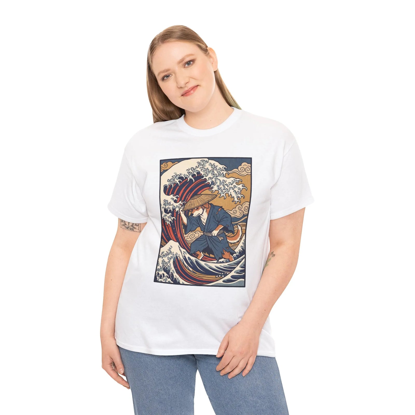 Ronin and the Wave Ukiyo-e T-Shirt - Heavy Cotton Classic Fit Tee - Unisex Off White