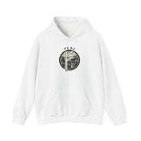 Fehu Runic Wealth Symbol Hoodie - Soft Cotton-Poly Blend Pullover - Unisex White