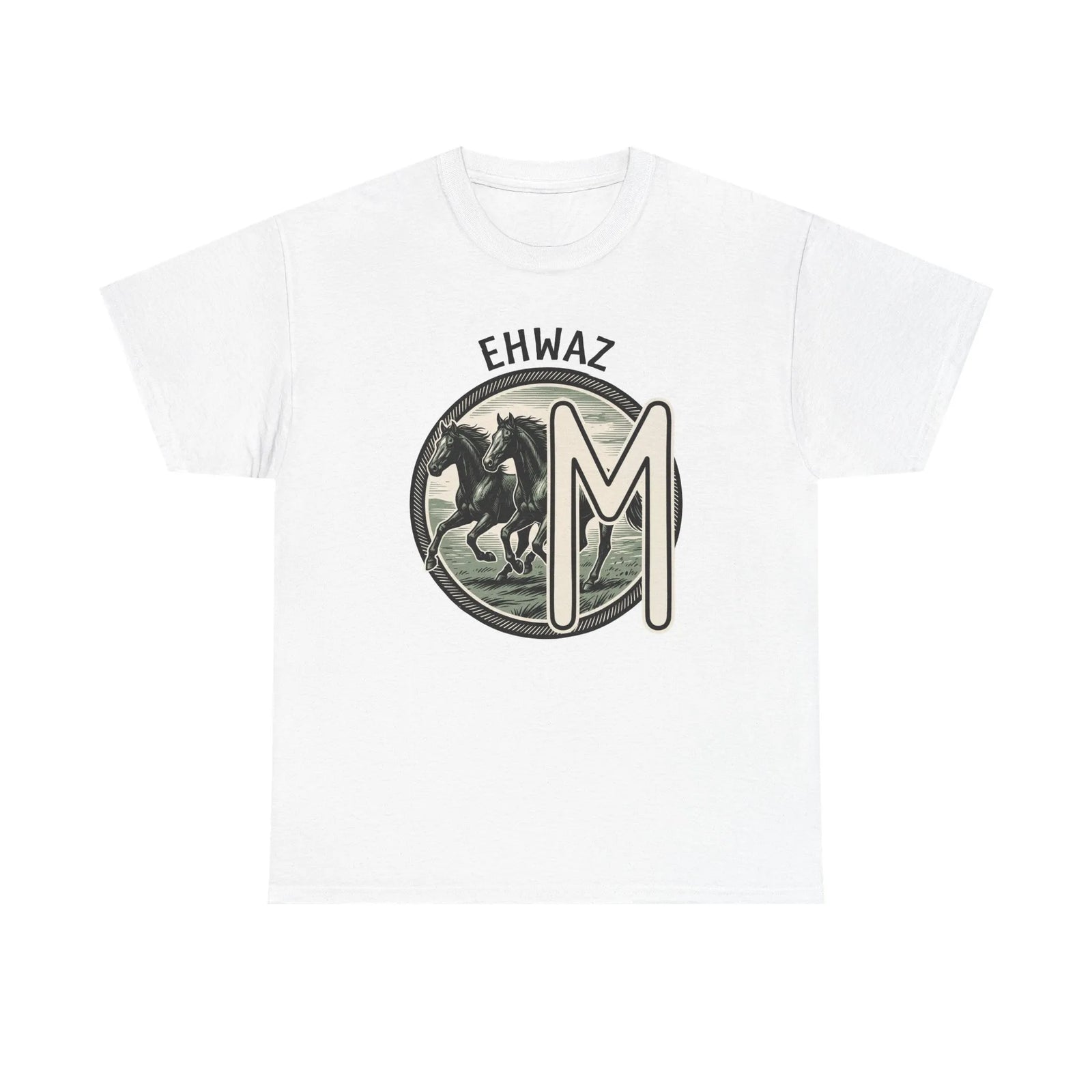 Ehwaz Rune Divine Horses T-Shirt - Heavy Cotton Classic Fit Tee - Unisex White
