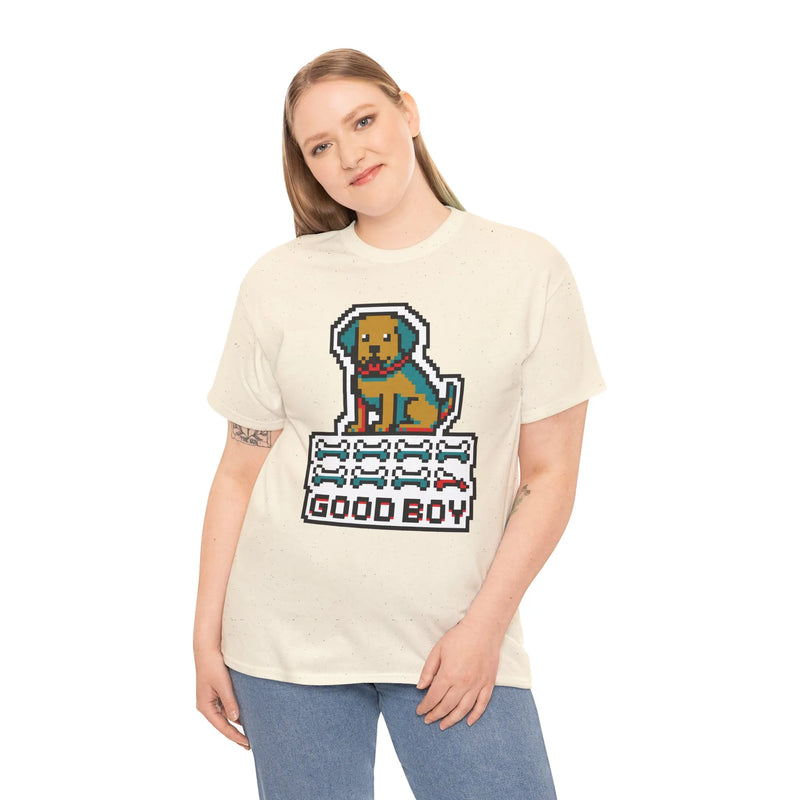 Good Boy 8-Bit Pixel Gaming Dogs T-Shirt - Heavy Cotton Classic Fit Tee - Unisex White