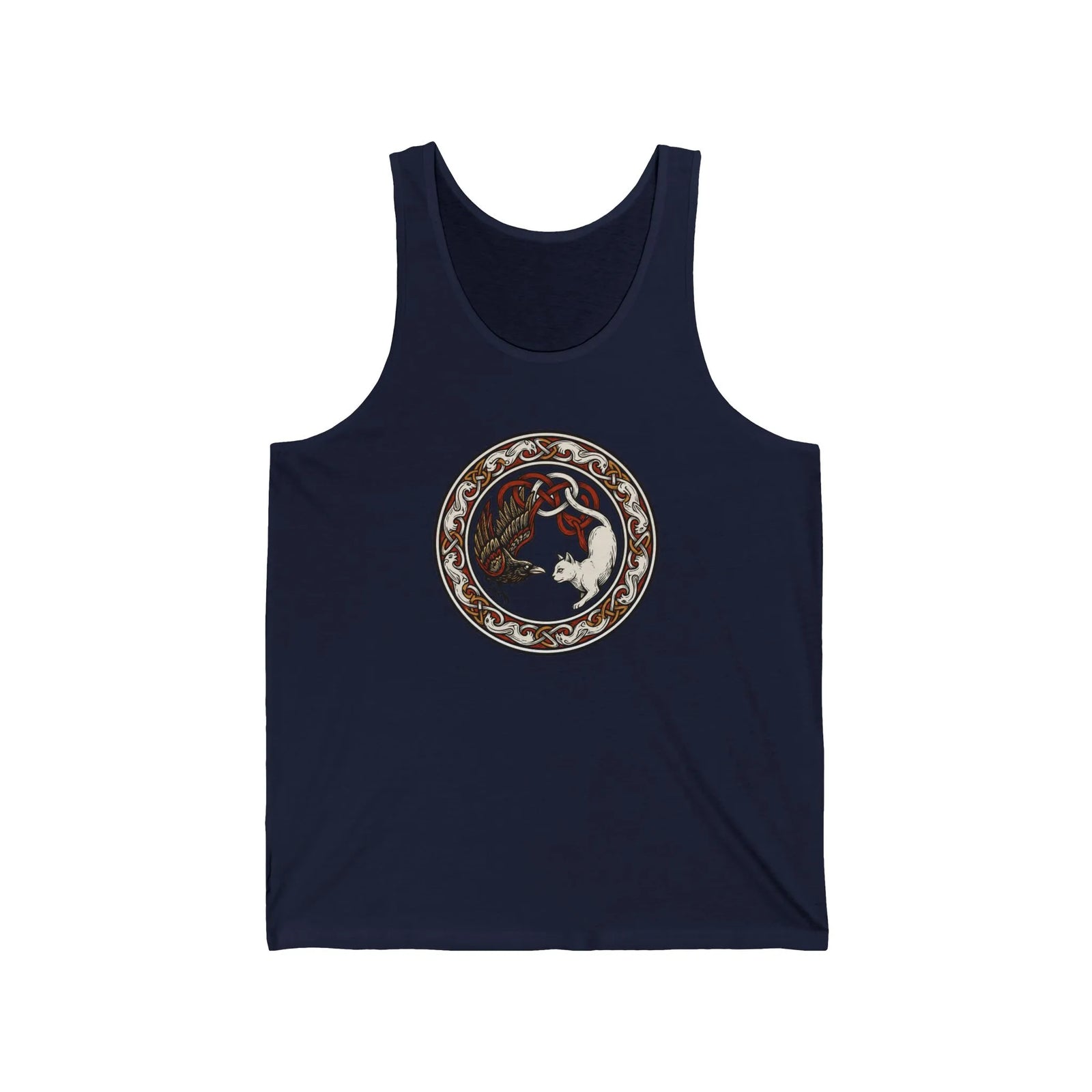 Cat and Raven Norse Woodcut Tank Top - Lightweight Ringspun Cotton Jersey - Unisex White