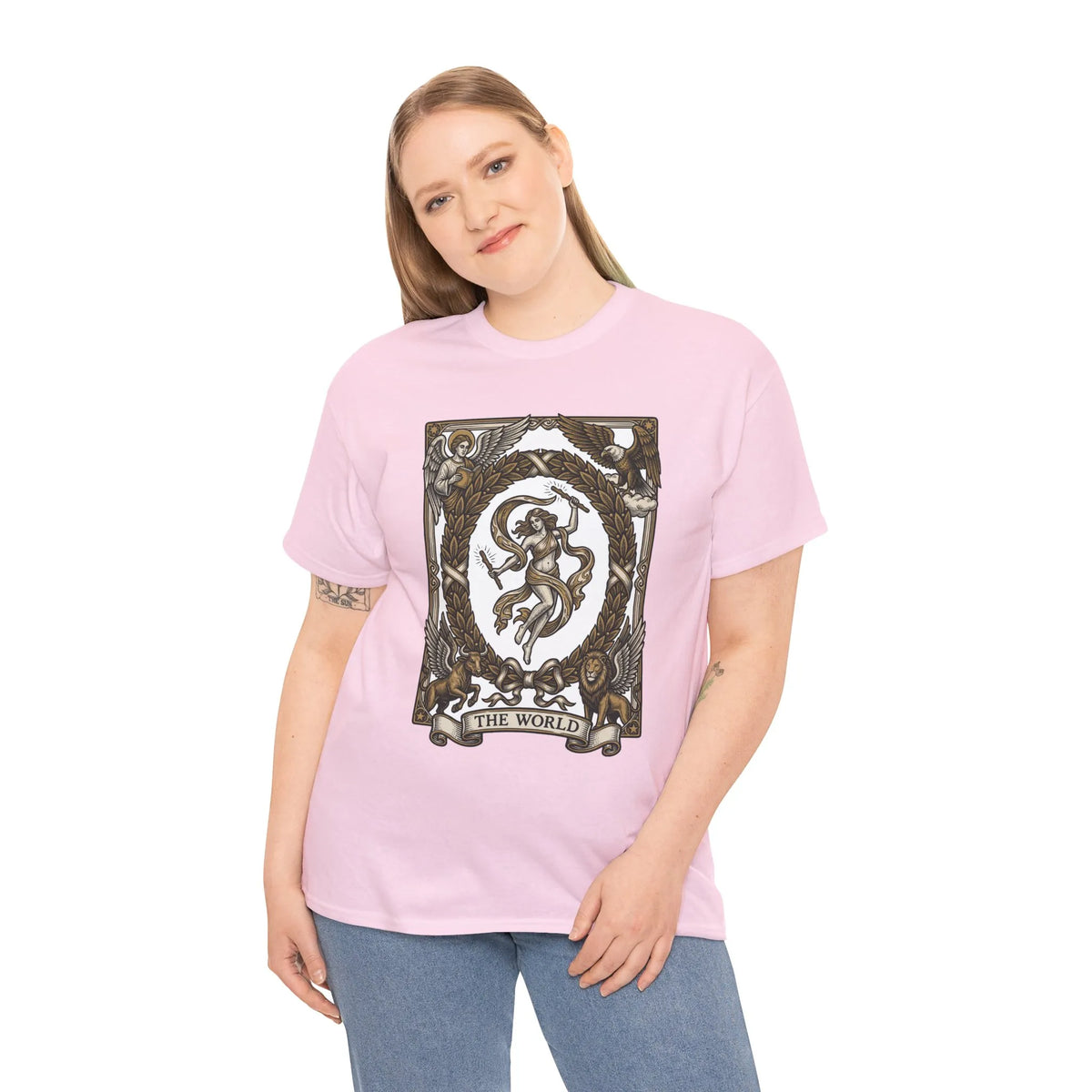 The World Tarot Card Graphic T-Shirt - Heavy Cotton Classic Fit Tee - Unisex White