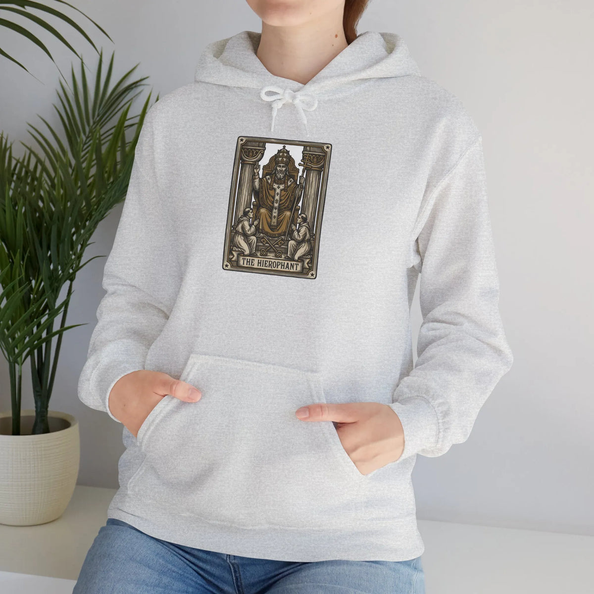 The Hierophant Tarot Card Hoodie - Heavyweight Fleece Pullover - Unisex White