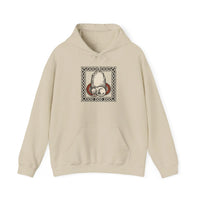 Runestone Cat Norse Woodcut Hoodie - Soft Cotton Blend Fleece Pullover - Unisex White