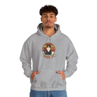 Tuxedo Cat Retro Sunset Hoodie - Soft Cotton Blend Pullover - Unisex White