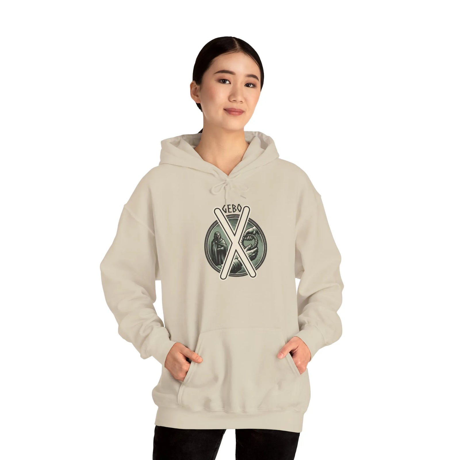 Gebo Rune Gift Exchange Hoodie - Heavy Blend Fleece Pullover - Unisex White