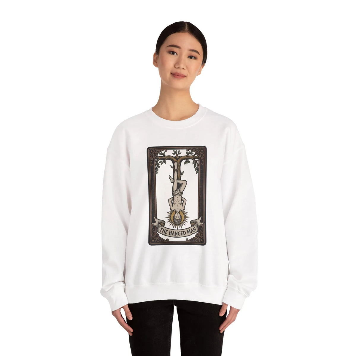The Hanged Man Tarot Card Sweatshirt - Soft Fleece Classic Fit Crewneck - Unisex Off White
