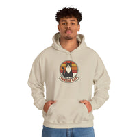 Tuxedo Cat Retro Sunset Hoodie - Soft Cotton Blend Pullover - Unisex White